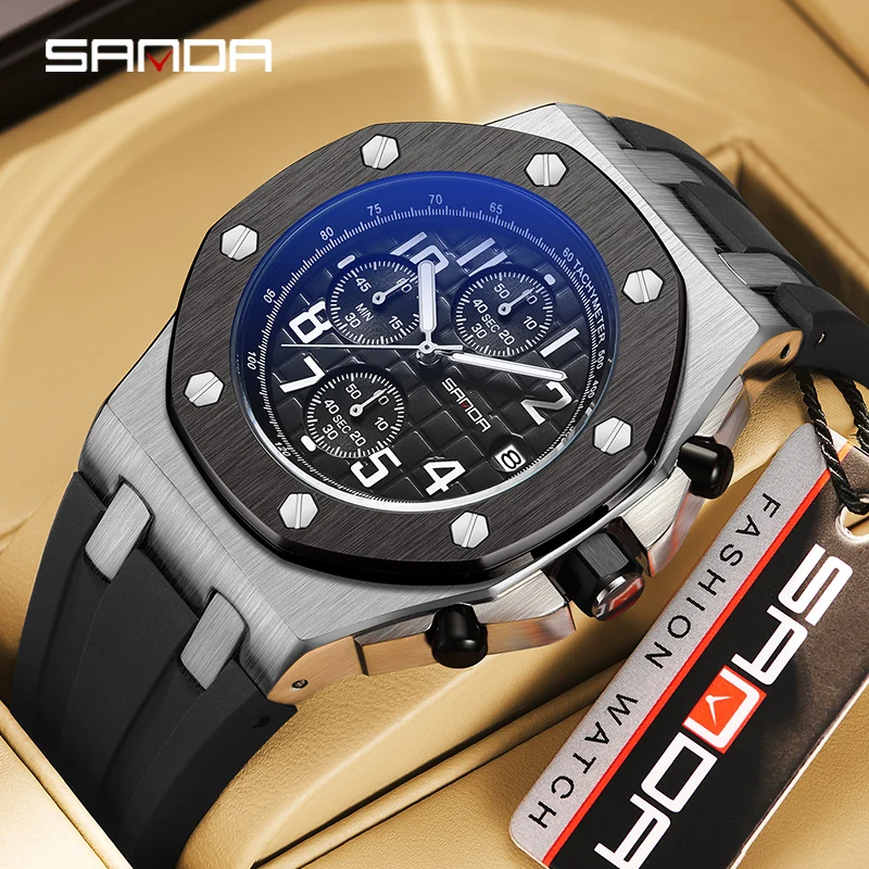 Часы мужские кварцевые с таймером и календарем тремя глазами шестью иглами