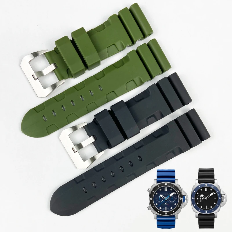 

24mm 26mm Dive Watch Bands for Panerai Rubber Silicone Strap Sport Watchband Belt Pam 441 359 Men Watch Bracelets Black