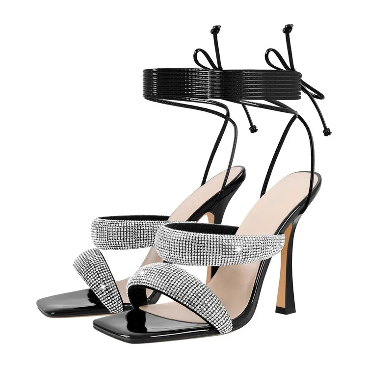 

Thin High Heel Multi-cross Strapping Rhinestones Fashion Sandal For Women 2023 Open Toe Sexy Evening Party Dress Shoes