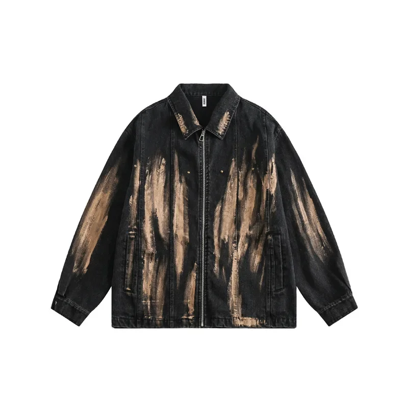 NicheTrendy винтажная потертая джинсовая куртка мужская свободная посадка в уличном