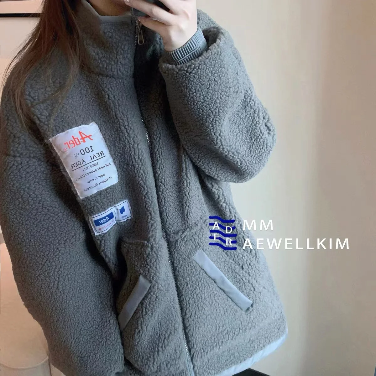 Ader error Lamb wool coat Autumn and winter men and women thickened fleece stand collar cotton padded clothes on both sides