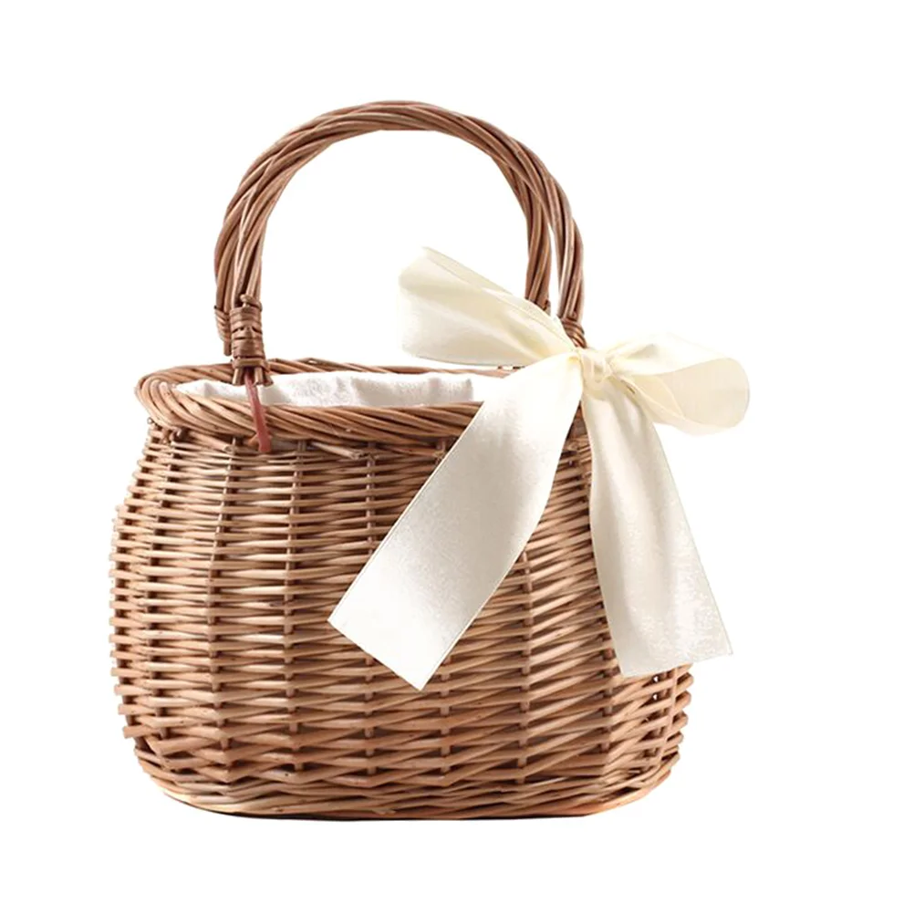 

Rattan Flower Basket Handmade Woven Storage Container Hand-Woven Oval Handwoven
