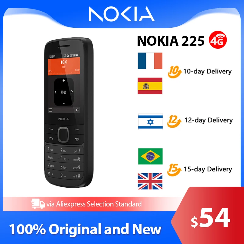 New Original Nokia 225 4G Mobile Phone Multilingual 2.4 inch Dual SIM Cards Bluetooth FM Radio 1150mAh Feature Mobile Phone