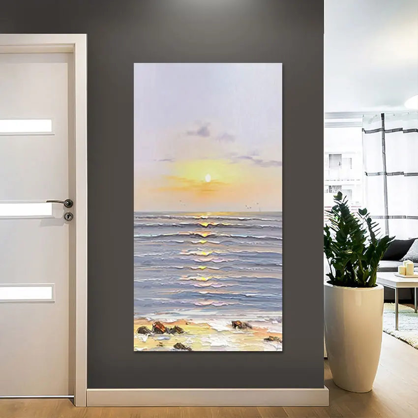 

Sunset Landscape Painting Custom Canvas Artwork Sea Wave Painting Restaurant Wall Decoration Abstract Art 3d Picture Unframed