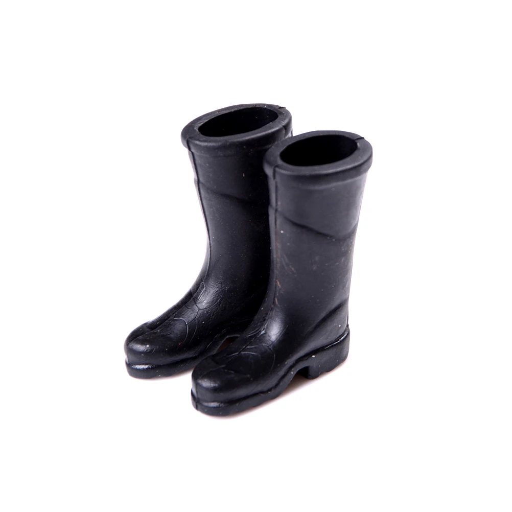 

1Pair Rubber Rain Boots Doll House Furniture Miniature Shoes for Barbie Home Garden Toys Gifts Black