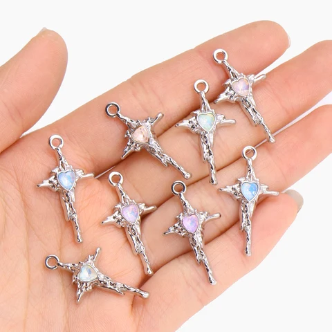 10 шт. посеребренный сплав, хрустальный крест, подвеска, кулон Y2K, милый крутой стиль, модное ожерелье, серьги, сделай сам, ювелирные изделия ручной работы, макин
