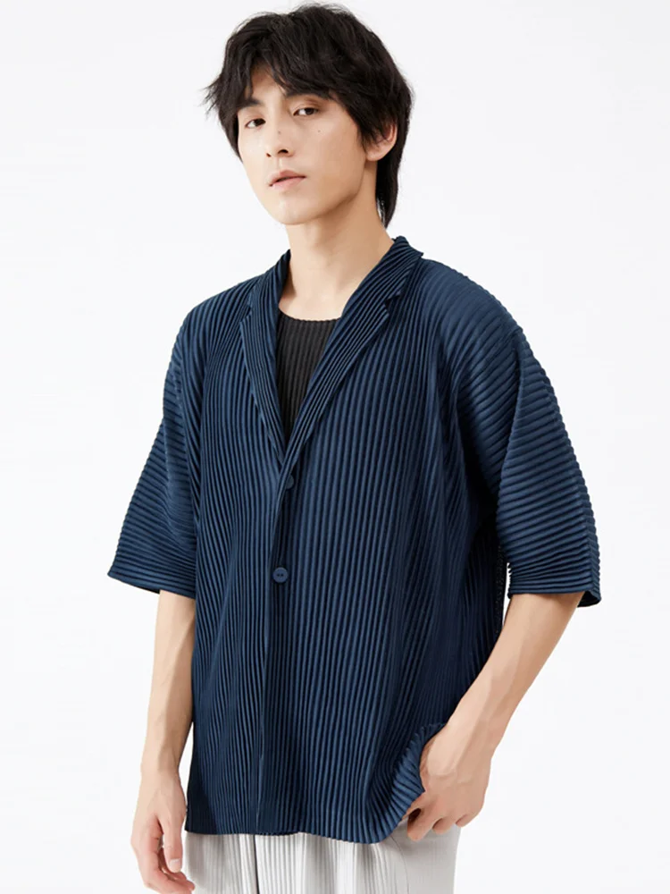 

Мужская плиссированная рубашка, однотонная Повседневная блуза свободного кроя с рукавами средней длины, элегантная блуза, модель 2A5307 на осень, 2023