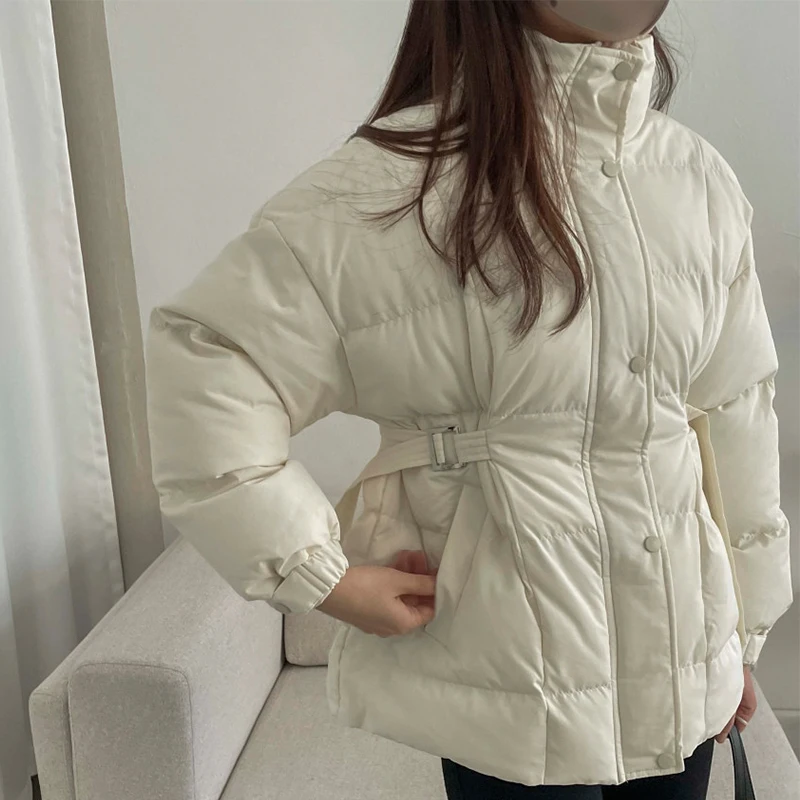 Winter Thick Cotton Padded Coats Women 2022 Single-Breasted Zippers Lace-Up Female Parkas Stand Collar Female Jackets