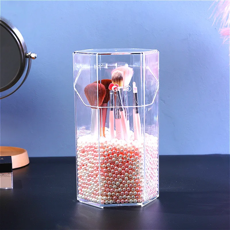 Fashion Hexagon Plastic Jewelry Cosmetic Storage Box Makeup Brush Cosmetics Organizer Holder Cosmetics Display Container Box