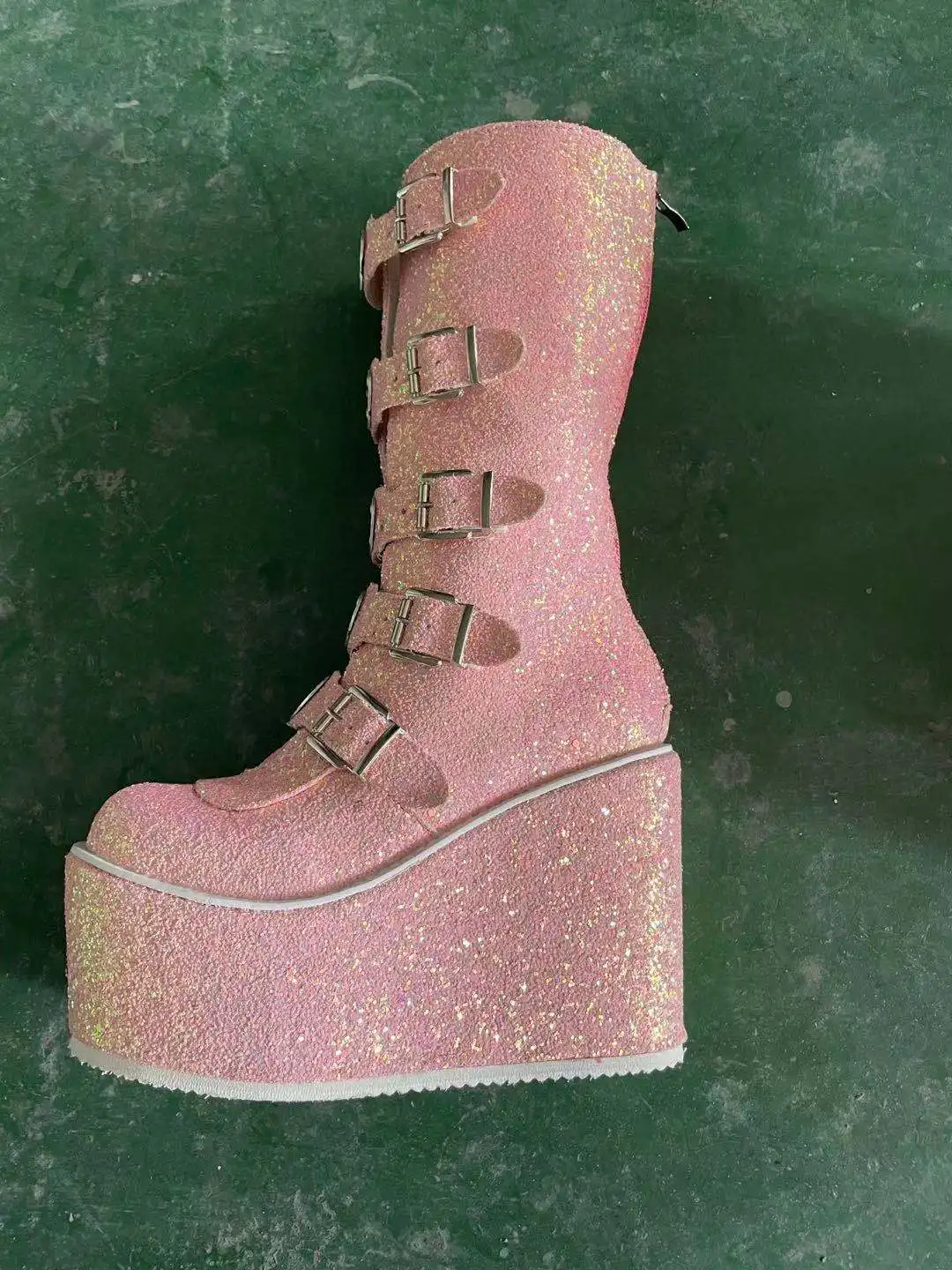 Brand Design Big Size 43 Black Gothic Style Cool Punk Motorcycles Boots Female Platform Wedges High Heels Calf Boots Women Shoes