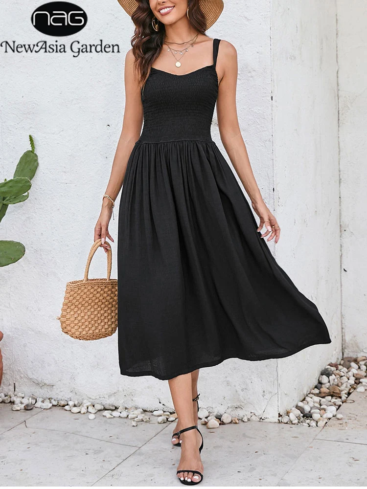 Платье-миди женское Плиссированное ТРАПЕЦИЕВИДНОЕ с V-образным вырезом и