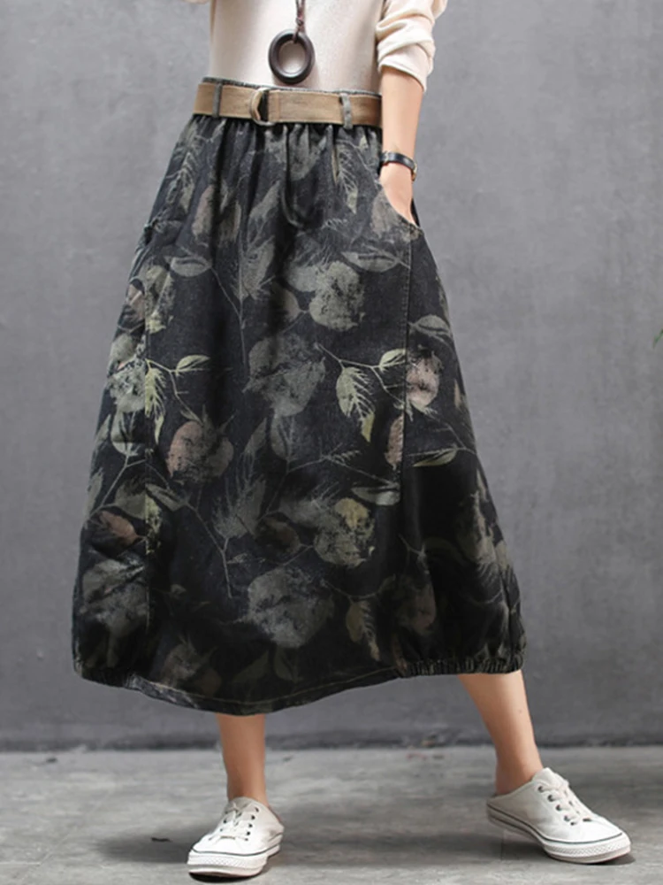 Женская джинсовая юбка с цветочным принтом свободного покроя | Юбки