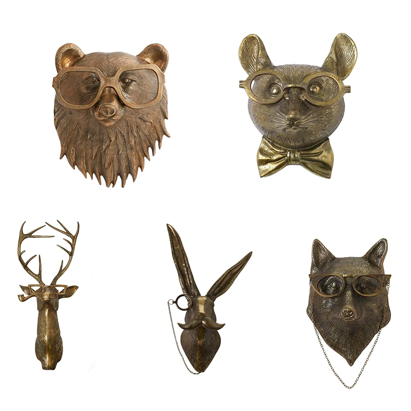 

Animal Pendant Wall Mounted Animal Head Sculpture Wall Decor Rabbit Deer Bear Mouse Fox Wearing Glasses Resin Animal Pendant