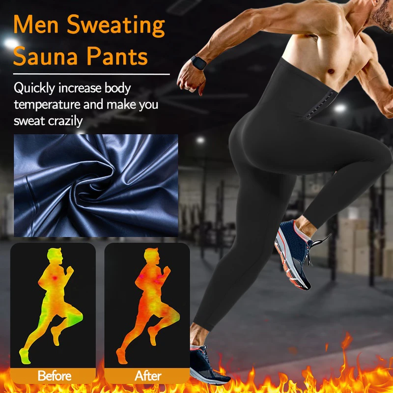 Sauna Sweat Body Shaper Short Pants for Mens Hot Sauna High Waist Long Tight Pants Polymer Weight Loss Workout Leggings Pants