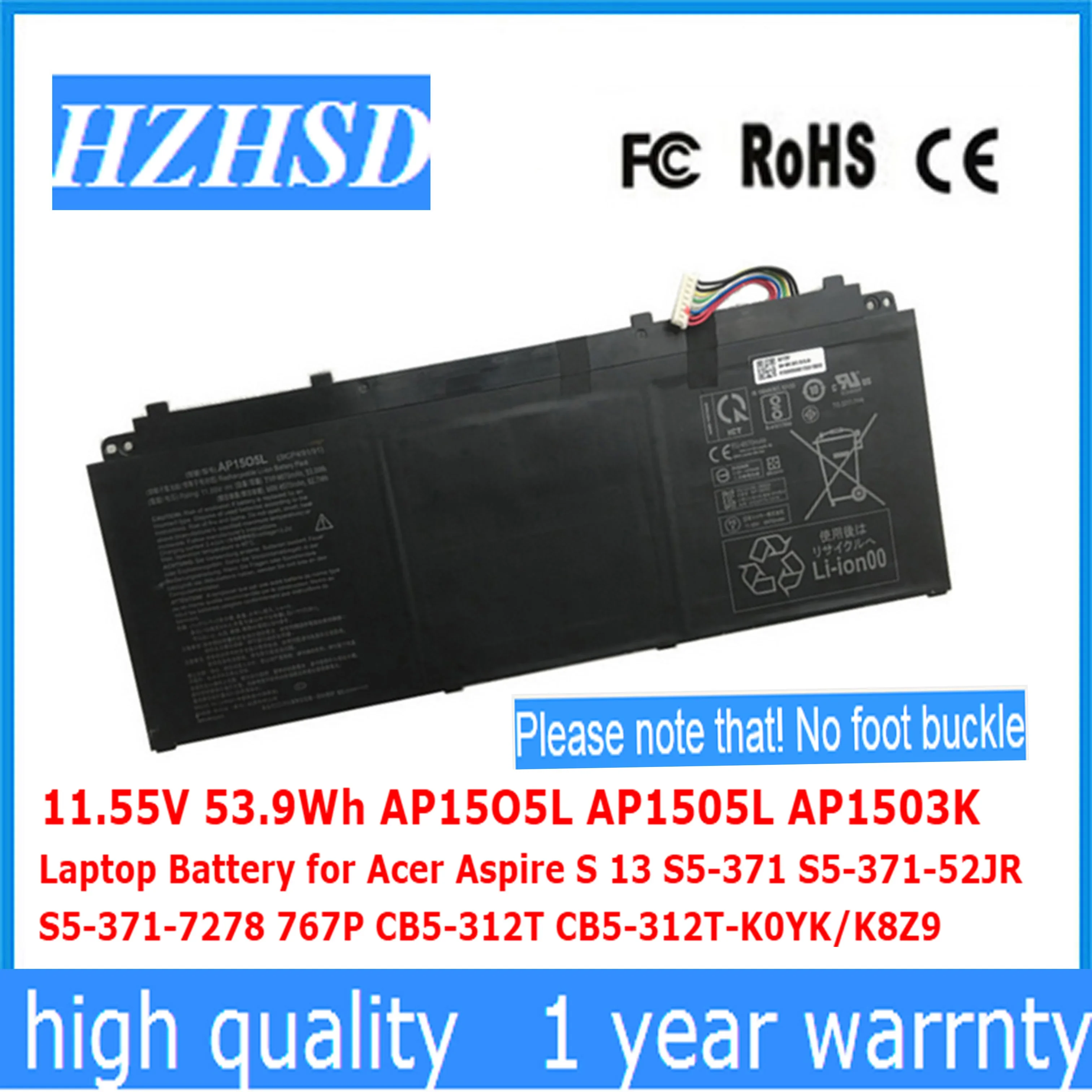 11.55V 53.9Wh AP15O5L AP1505L AP1503K Laptop Battery for Acer Aspire S 13 S5-371 S5-371-52JR S5-371-7278 767P CB5-312T