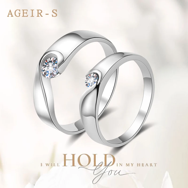 

AGEIR-S 0.3CT D Color Moissanite Diamond Couple Ring Engagement Wedding 0.1CT 925 Silver White Gold Change Rings Z161