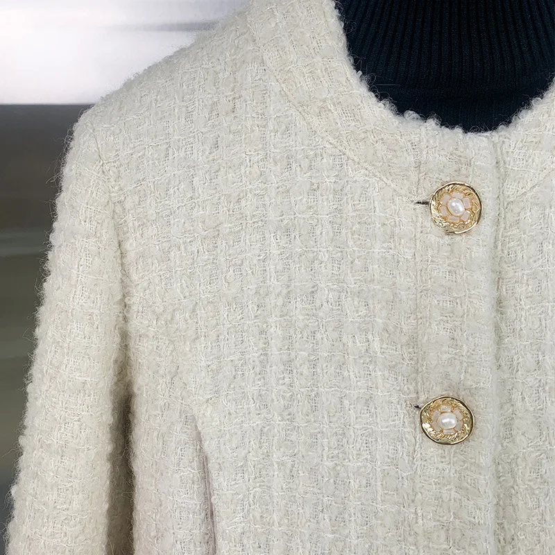 Autumn Winter Woolen Women Coat Faux Fox Fur Patchwork Short Ladies  Oversize Korean Thick Warm Fur Single Breasted Jackett