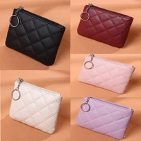 women pu leather zip coin wallet key chain fashion small purse money designer lingge pattern short change pouch coin purse 2022