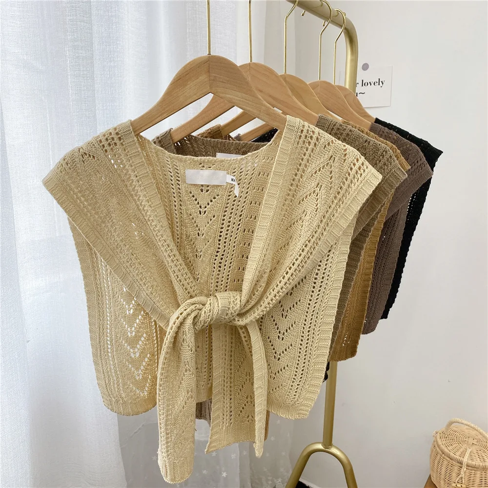 

Новый вязаный крючком полый ложный воротник для женщин маленькая шаль с рукавом Солнцезащитный шейный костюм съемный рубашечный воротник блузка Топ