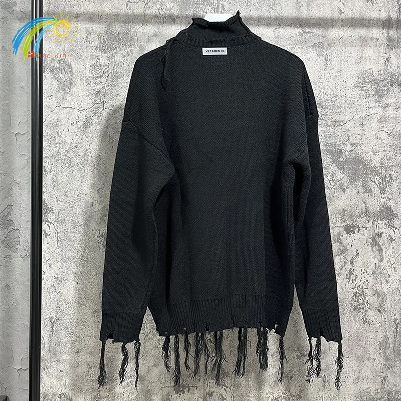 

Hip Hop High Street Tassel Damage Turtleneck Vetements Knitted Sweaters Men Women Best Quality Oversized VTM Pullovers With Tag