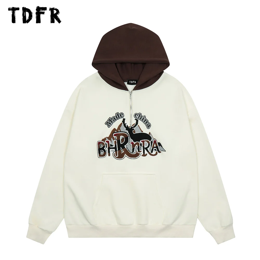 

Deer Embroidery Hooded Sweatshirts Mens Autumn Winter Letter Casual Loose Long Sleeve Sweatshirts Men Top