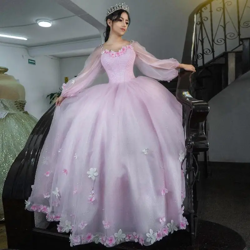 Привлекательное платье для Quinceanera на 15 лет с аппликацией и буффами из