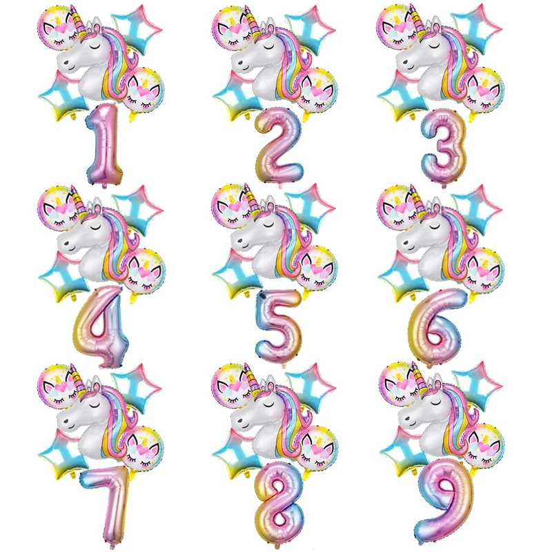 

Unicorn Decoration 6pcs Balloon Birthday Party Unicorn Theme Party Balls Kids Toy Gift Number Ballon Globos Baby Shower