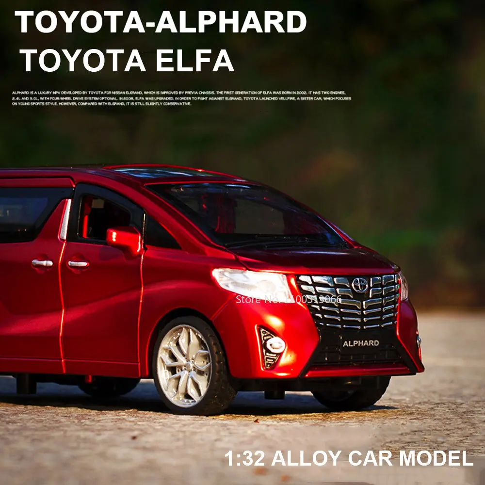 

1:32 Toyota Elfa Car Model Alloy Diecast Model Sound And Light 6 Doors Can Be Opened Vehicles Children Birthday Present Toy Car