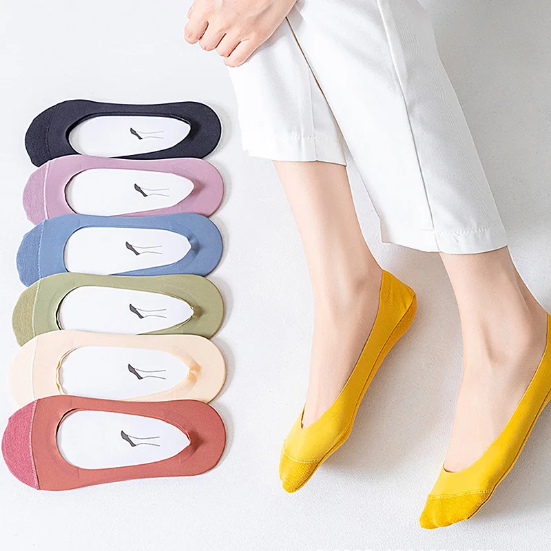 

2pairs Women Low Cut Sock Slippers Seamless Ice Silk Boat Socks Silicone Non-slip Ultra-thin Breathable Invisible No Show Socks