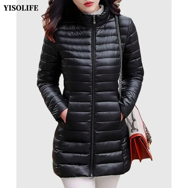 

YISOLIFE Women's Lightweight Winter Jacket with Four Pockets Concealed Carry Soft Quilted Jackets Microlight Mid-Length Coat