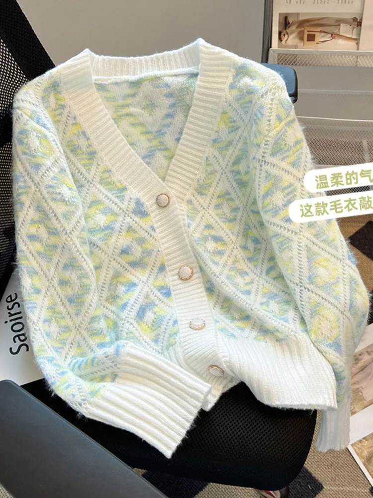 Элегантный модный однобортный кардиган осенний женский тонкий укороченный топ с