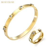 muse crush stainless steel bracelets rings set cz cubic zirconia banglering set for women men wedding engagement jewelry gift