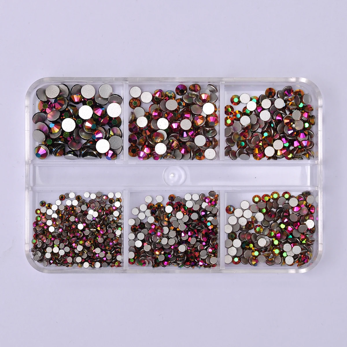 

6 Grids Iridescent Rose AB Nail Rhinestones Flat Bottom Mixed Size SS4-SS16 Nails Accessories for DIY Design Nail Art Decoration