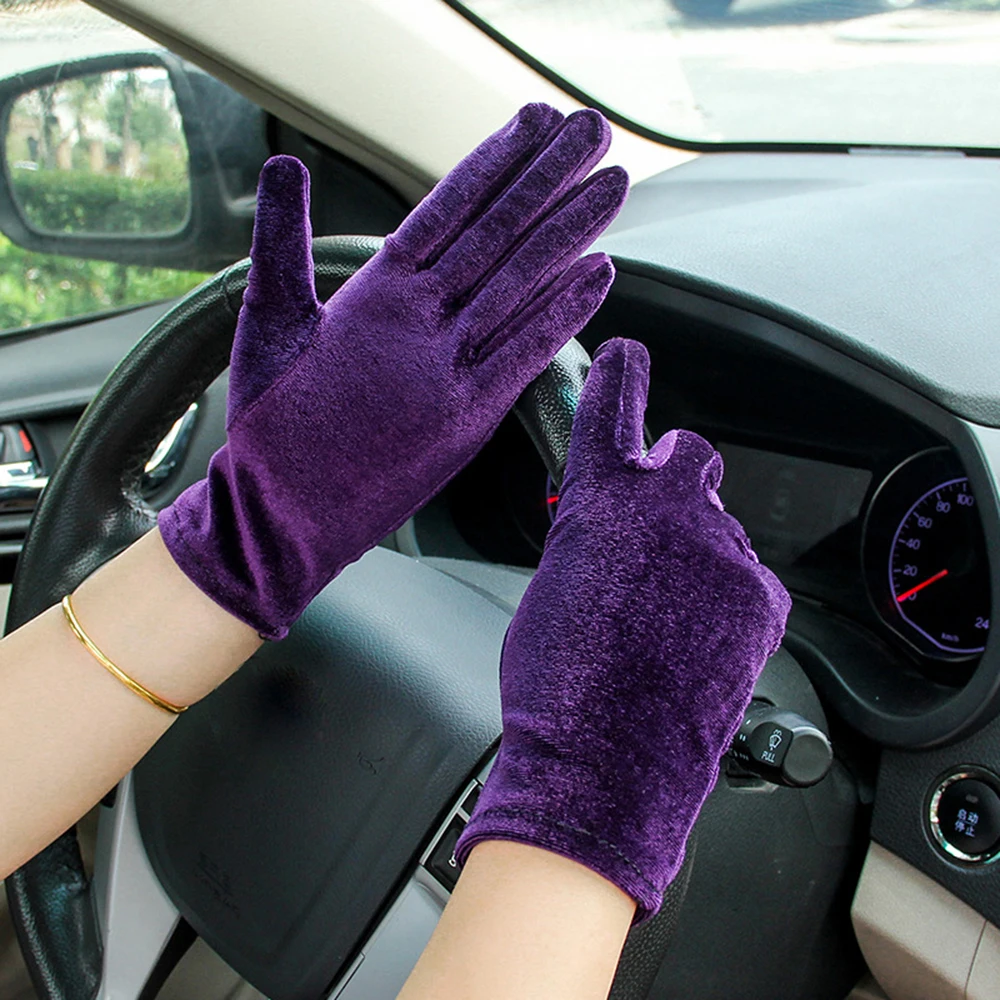 

1 Pairs Gold Velvet Gloves Women Soft Elastic Full Finger Mittens Outdoor Cycling Driving Gloves Etiquette Dress Party Gloves