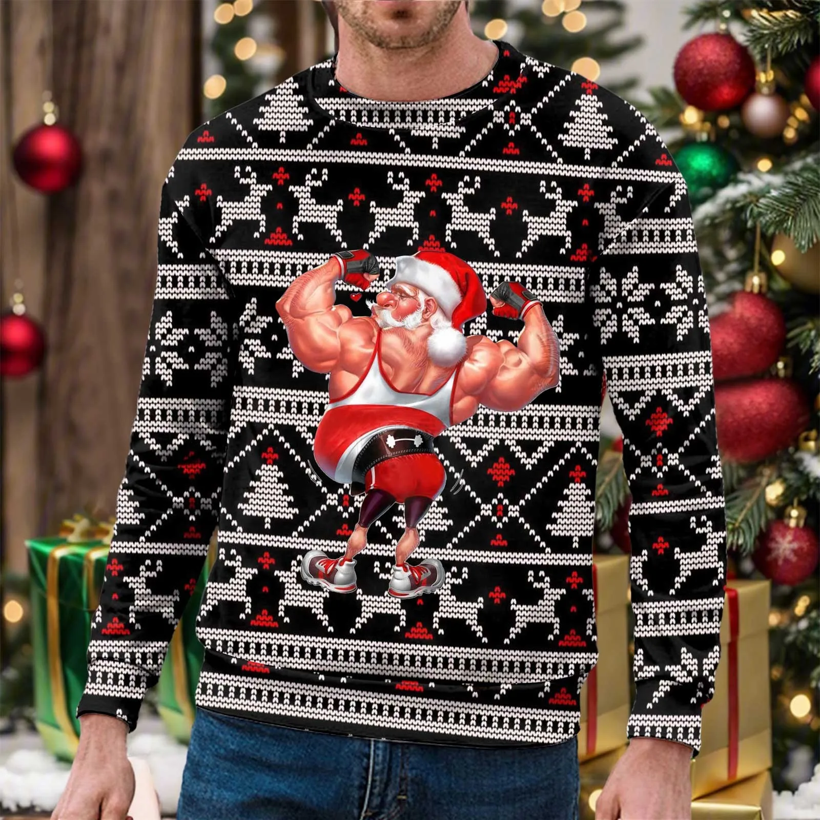 

Мужские рождественские пуловеры, пуловеры, свитшот с забавным рождественским рисунком, джемпер с Санта-Клаусом, уродливые повседневные толстовки с графическим принтом