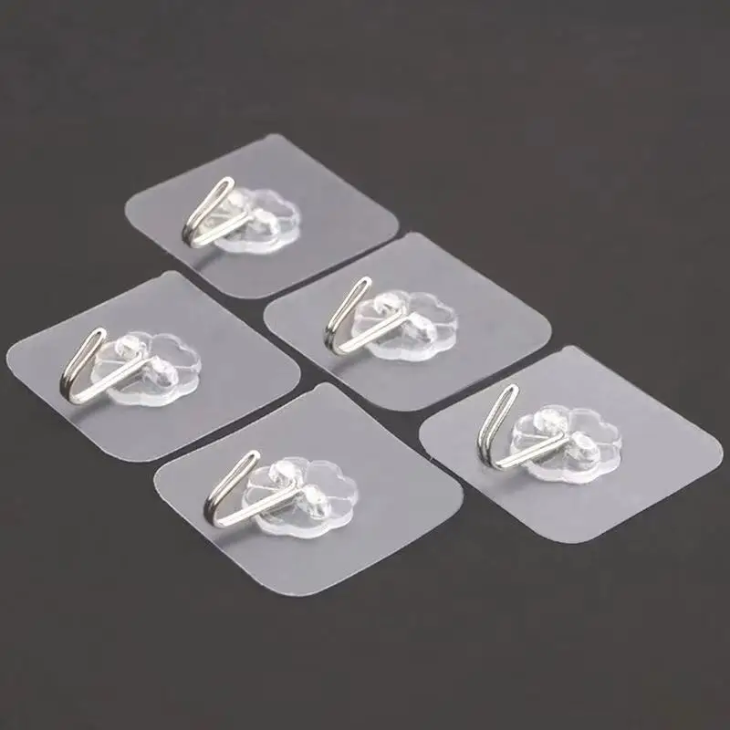 

Transparent self-adhesive hooks for doors and walls, suction cup resistance for shelves, kitchens and bathrooms, multiple uses