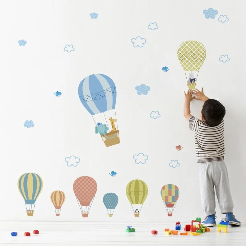 

New Cartoon Animals Bird Cloud Hot Air Balloon Wall Stickers Living Room Bedroom Kids Room Decoration Painting Home Decor Poster