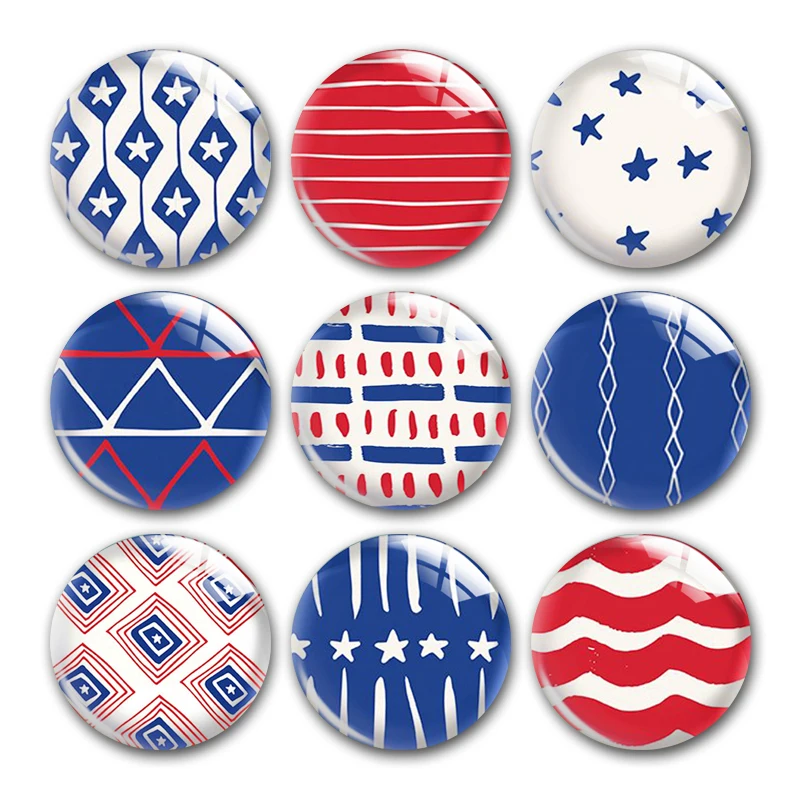 

4th Of July US Stars Round Photo Glass Cabochon Demo Flat Back For DIY Jewelry Making Finding Supplies Snap Button Accessories