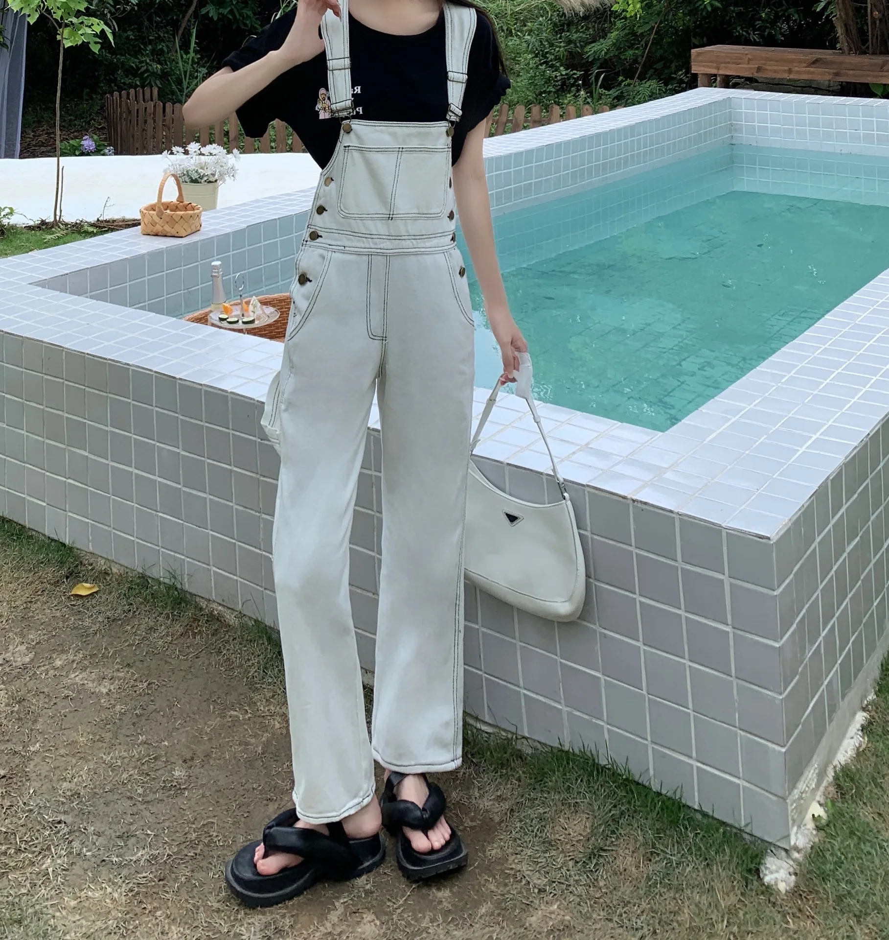 Spring Women Denim Overalls White Straight Wide Leg Jumpsuits 2023 Korean Streetwear Loose High Waist Summer Woman Thin Jumpsuit