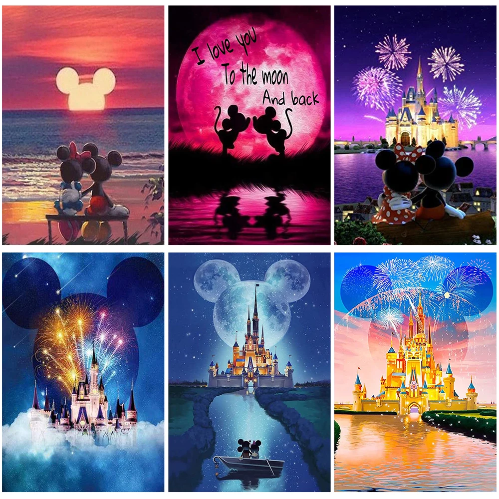 

Disney Cartoon Mickey Minnie Mouse Castle Moon 5D Diamond Embroidery Painting Full Drill Round Mosaic Needlework Home Decoration