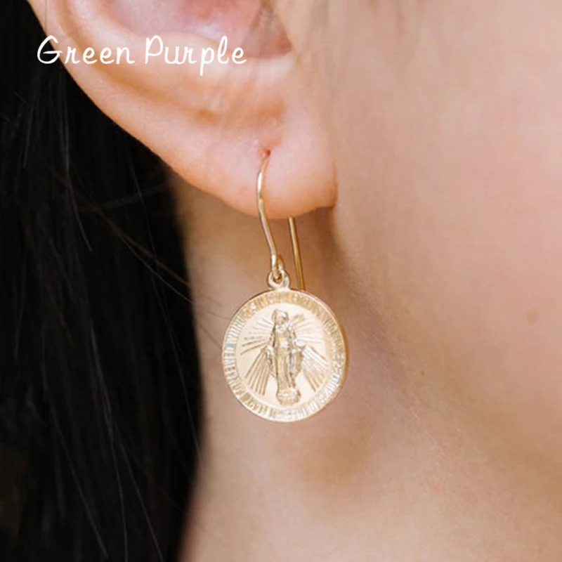 

Classic 15MM Virgin Mary Drop Earrings 14K Gold Filled Jewelry Brincos Minimalism Pendientes Boho Earrings for Women Oorbellen