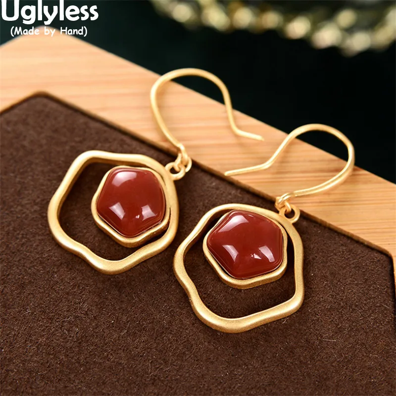 

Uglyless Plum in Plum Hollow Flowers Earrings for Women Natural Meaty Agate Plum Blossoms Earrings Gold Real 925 Silver Brincos