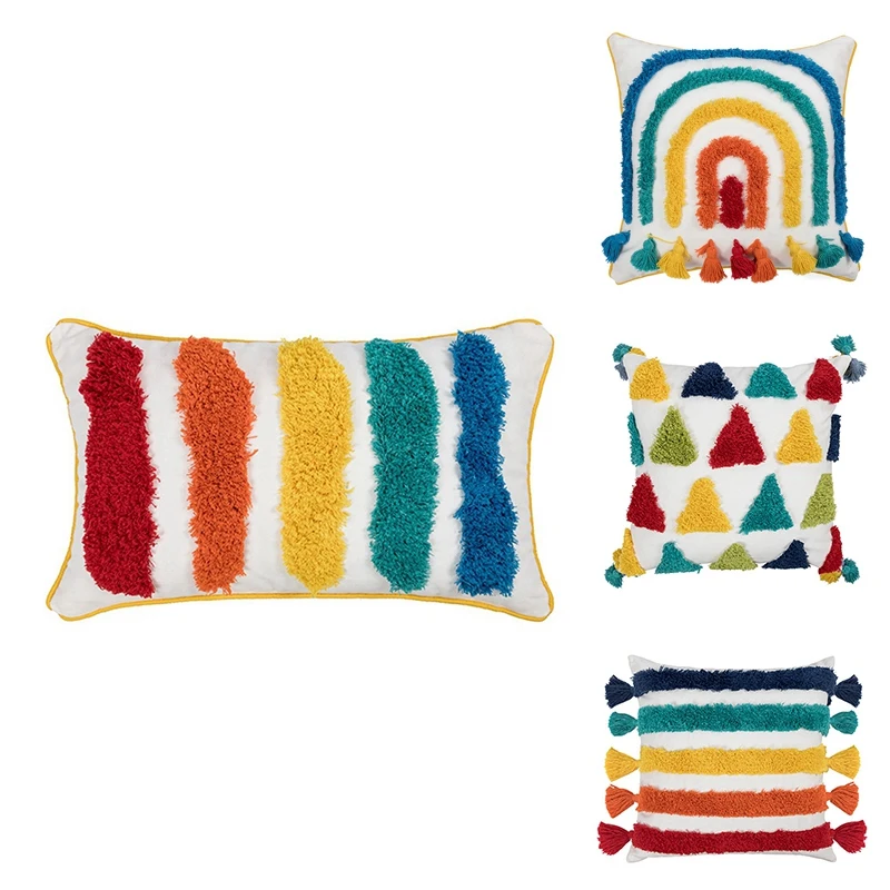 

Tufting Process Rainbow Color Sofa Cushion Cover Pillow Covers Decorative Pillow Case For Sofa Boho Home Decor