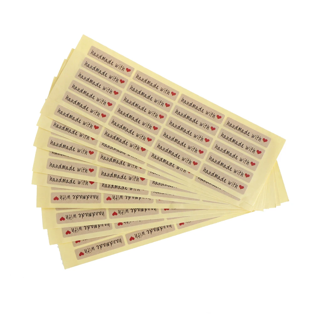 

200pcs/lot Handmade with letter lovely red heart pattern packaging label Adhesive Stickers Wholesale