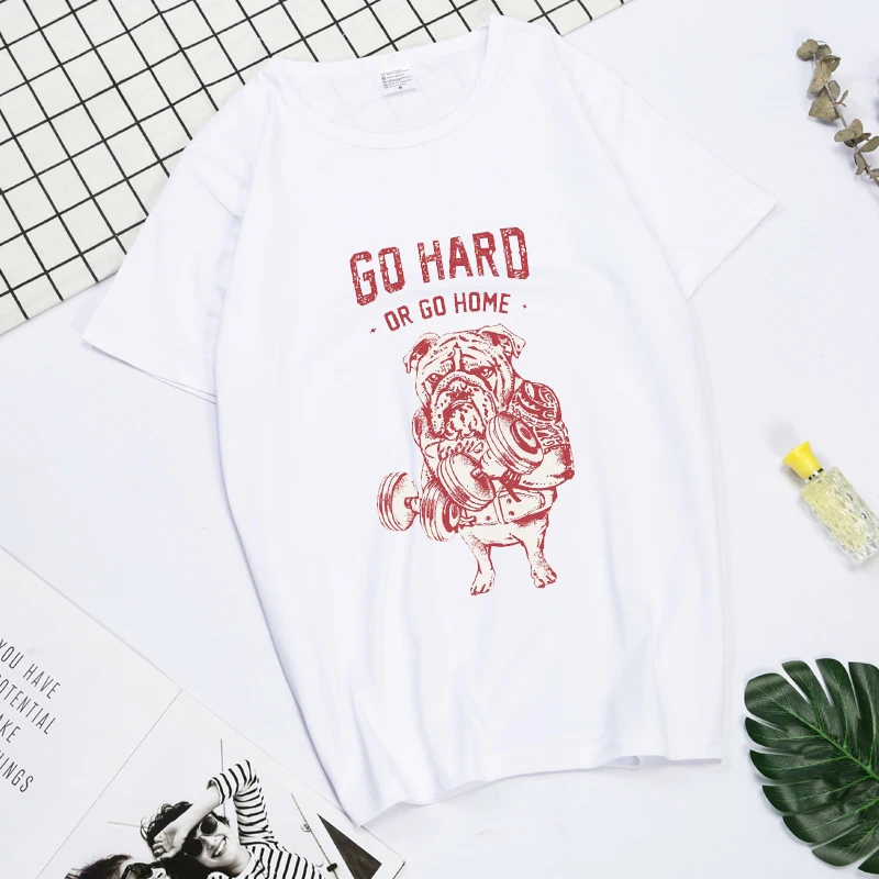 Pug Squat Exercise Hard Design go hard or go home van-gogh-tee Printed T-shirt Short Sleeve Male Funny Tops Hipster Casual Tee