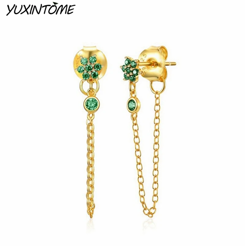 

925 Sterling Silver Needle Colorful Zircon Stud Earrings for Women Chain Tassel Flower Earrings Wedding Ear Accessories Jewelry