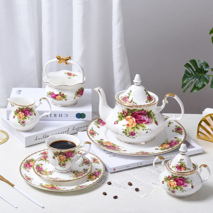 

British bone china coffee cup and plate set afternoon camellia tea cup with spoon