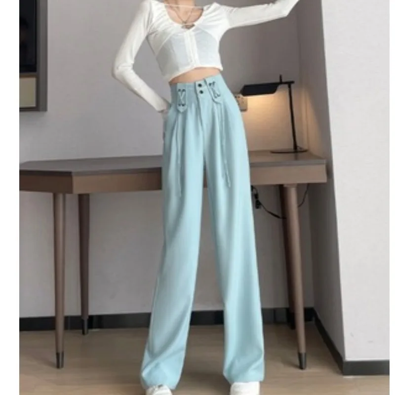 

Брюки женские черные на шнуровке, повседневные Прямые брюки с завышенной талией, модные мешковатые брюки с широкими штанинами, осень