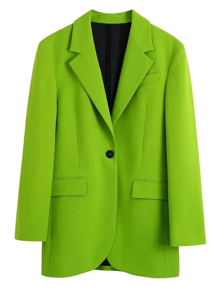 

TRAF 2022 Patch Pockets Front Button Fashion Loose Casual Blazer Coat Retro Long Sleeve Female Outerwear Streetwear
