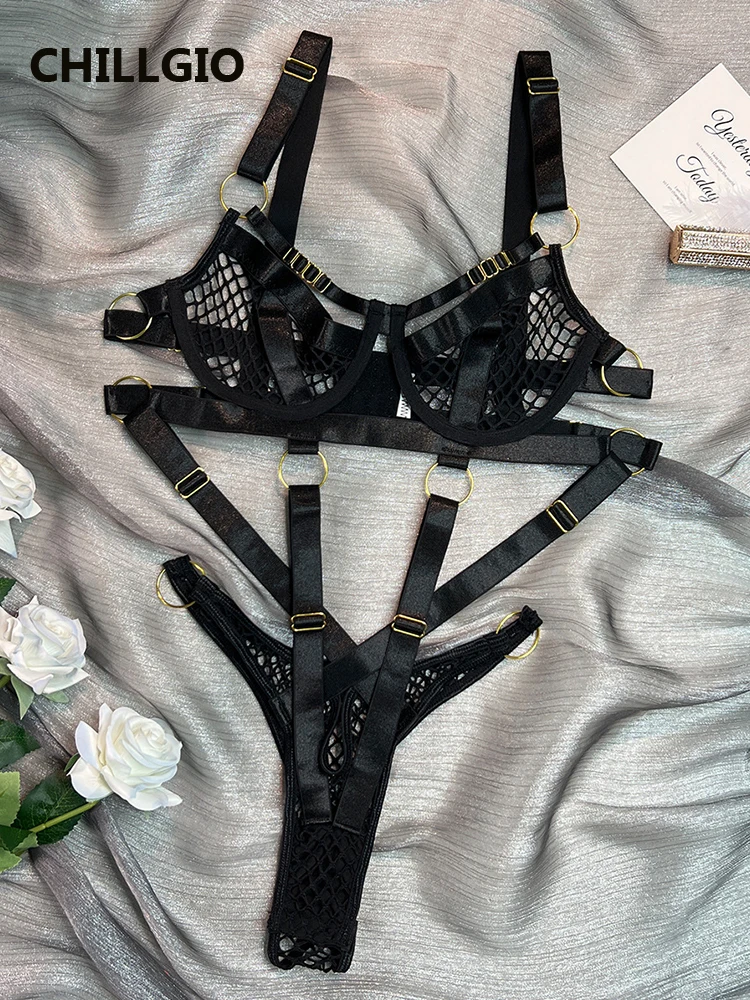 

CHILLGIO Sexy Women Hollow Transparent Bodysuits One Piece Skinny Erotic Catsuits Lingerie Fashion Mesh Tight Strappy Rompers